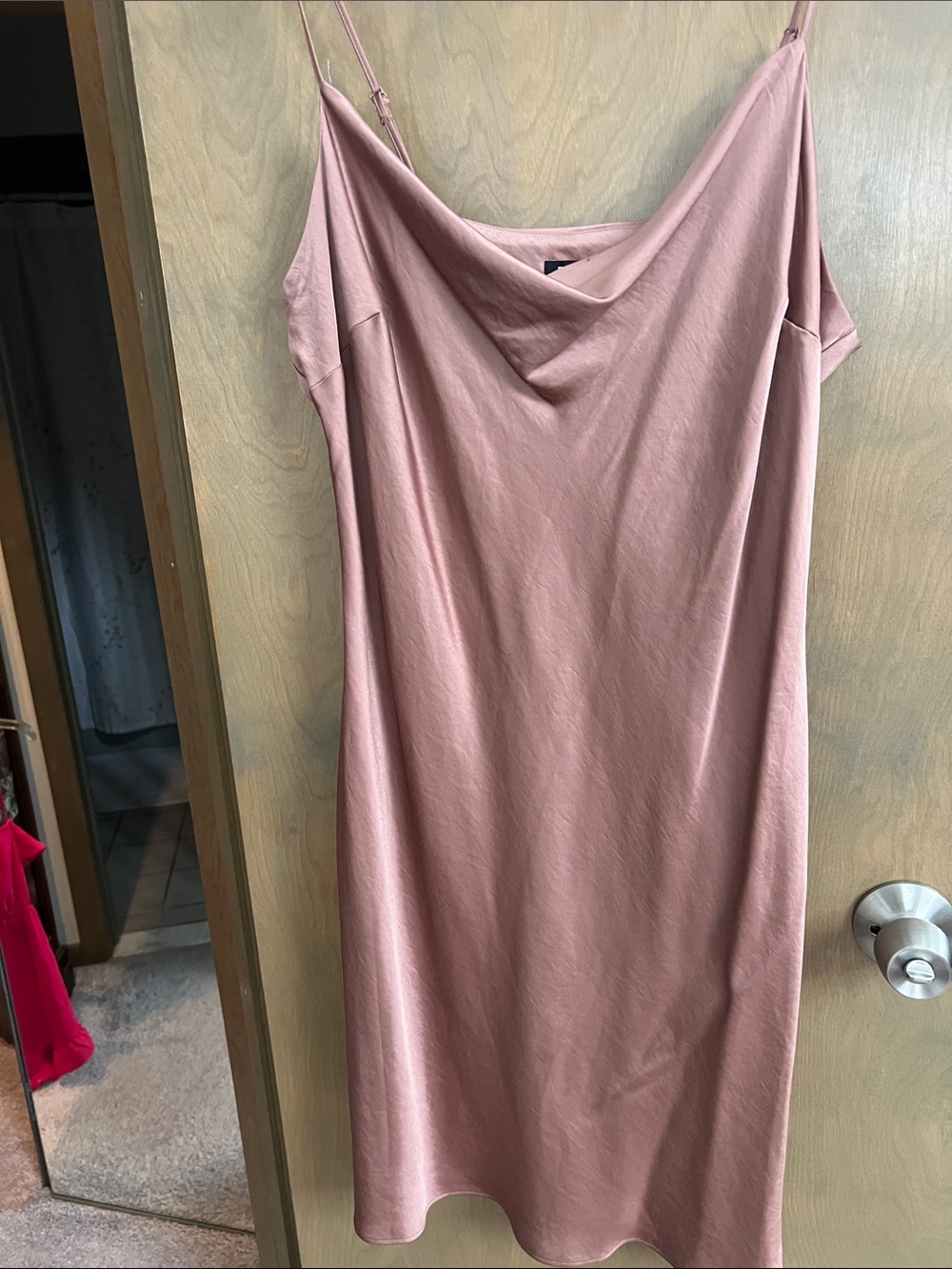 Express Dusty Rose Cowl-Neck Slip Midi Dress